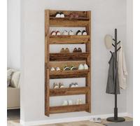 Shoe Cabinet Wall-Mounted Old Wood 80x18x90cm Engineered Wood Slim Pair Compact