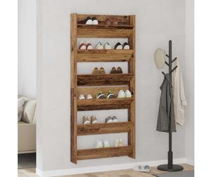 Shoe Cabinet Wall-Mounted Old Wood 80x18x90cm Engineered Wood Slim Pair Compact