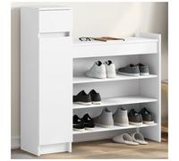 Shoe Cabinet White 100.5x28x100cm Engineered Wood 2 Drawers 4 Shelves Hinge Door