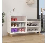 Shoe Cabinet White 102x36x60 cm Engineered & Solid Eucalyptus Wood 5-tier unit.