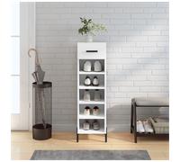 Shoe Cabinet White 30x35x105cm Engineered Wood, Iron Feet, Drawer Slim Modern UK