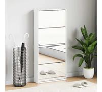Shoe Cabinet White 4-Tier Engineered Wood & Glass 63x17x134 cm Slim for entryway