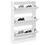Shoe Cabinet White 80x21x125.5cm Engineered Wood Hinge Doors Shelves Slim Entry