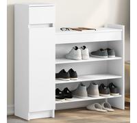 Shoe Cabinet White Engineered Wood 100.5x28x100 cm 4 Shelves Drawer MaxLoad117kg