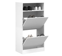 Shoe Cabinet White Engineered Wood 60x34x116 cm Slim 2-Drawer Flip Entry Storage