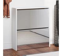 Shoe Cabinet White Engineered Wood & Mirror 63x17x67 cm 2-DrawerTop Wall Mounted