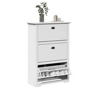 Shoe Cabinet White Pine & Engineered Wood 80x35x118 cm 3Drawer Metal handles Low