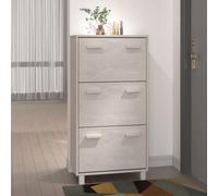 Shoe Cabinet White Pinewood & MDF 59.5x35x117cm 3 Flip Drawers, Wooden Hdl AntiT