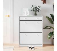 Shoe Cabinet White Solid Pine 77x35x96 cm 2 Flip Doors 1 Drawer Rustic Untreated