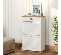 Shoe Cabinet White Solid Pine Wood Shutter 60x35x96cm with Metal Handles Storage