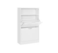 VASAGLE Shoe Cabinet with 2 Flaps, Shoe Rack with an Open Shelf, Particleboard, Easy to Clean, 60 x 24 x 102 cm, White CUSTOS Collection LBC040W01V1