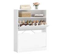 Shoe Cabinet with 2 Flaps, White / 3 Tier (24 x 80 x 102 cm)