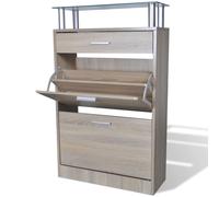 vidaXL Shoe Cabinet with a Drawer and a Top Glass Shelf Wood Oak Look, Brown
