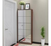 Shoe Cabinet with Mirror, 5-Tier Wall-Mounted Storage, E1 Environmental Protection Panel, Anti-Fall Design, Stylish Entryway Organizer, 65x17x170 cm