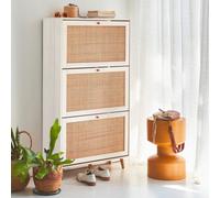 Shoe Cabinet With Wooden And Cane Effect White - Sweeek