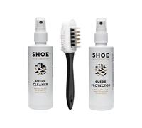 Shoe Care kit comprising of a bottle of 125ml Shoe Cleaner, a bottle of 125ml Shoe Protector and a 4-sided cleaning Brush