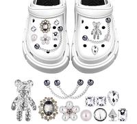 Shoe Charms, Crystal Diamond Shoe Accessories Crocs Jibbitz, Crocs Jewelry Pearl Charms Girl Diamond Croc Charms Bling Chain Charms for Clog, DIY Clog Sandals Croc Accessories for Boys Girls (A)