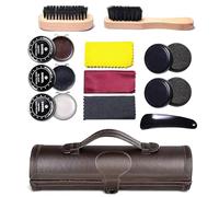 Shoe Cleaning Kit - 12 Packs Shoe Polish Kit, Shoe Leather Cleaning Shine Care Barrel Set with Travel Case, Horsehair Brush, Applicator, Wooden Shoehorn, for Boot Polishing Cleaning Caring (Brown)