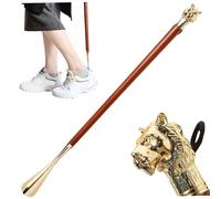 Shoe Horn Long Handle Tiger Head Shoehorn Plated 18inch Ergonomic Shoe Horns with Plush Bag Cotton Rope Wooden Handle Long Horn for Seniors Men