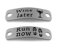 Shoe Lace Tags Run Now Wine Later Trainer Tags Sport Gifts for Runner Athletes Fitness Gym Gift Inspirational Runner Gift for Women Men Silver
