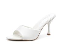 Shoe Land Levana Womens High Heels Stiletto Heeled Slides Open Toe One Band Slip on Heeled Mules Heels for Prom Party Wedding Vacation, White, 7 UK