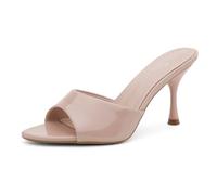 Shoe Land Levana Womens High Heels Stiletto Heeled Slides Open Toe One Band Slip on Heeled Mules Heels for Prom Party Wedding Vacation, 2401nude, 2 UK