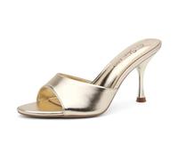 Shoe Land Levana Womens High Heels Stiletto Heeled Slides Open Toe One Band Slip on Heeled Mules Heels for Prom Party Wedding Vacation, Gold, 3 UK