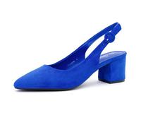 Shoe Land Pointed Toe Low Block Heels for Women - Slingback Slip-On Chunky Heeled Dress Pumps | 2.25 Inch Comfortable Business Casual Heels for Work, Office & Wedding, Royalblue, 4 UK