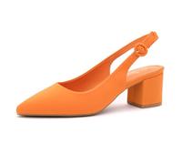 Shoe Land Pointed Toe Low Block Heels for Women - Slingback Slip-On Chunky Heeled Dress Pumps | 2.25 Inch Comfortable Business Casual Heels for Work, Office & Wedding, Orange, 8 UK