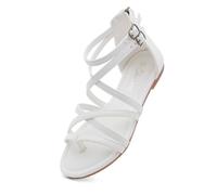 Shoe Land SL-Monaco Women's Open Toe Gladiator With Back Zipper Closure Flat Sandals Ankle Strap Thong Shoes, White, 6 UK