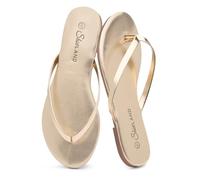 Shoe Land Thong Flip Flops for Women, Memory Foam Flat Sandals, Lightweight Summer Slides, Non Slip Comfort Sandals for Beach, Travel and Everyday Wear, 2024gold, 7.5