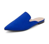Shoe Land Womens Cally Mules Flats Pointed Toe Slip on Backless Flat Slides Loafer Shoes, Royalblue, 6.5 UK
