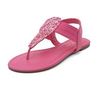 Shoe Land Women's Flat Sandals - Fashion Thong & Gladiator Style with Elastic Strappy String Ankle Strap, Dressy Casual Comfortable Daily Wear, Trendy 2025, Fuchsia, 5