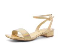 Shoe Land Womens SL-Melinda Low Heels Open Toe Dress Heeled Sandals Ankle Strap Classic Short Chunky Block Heel Sandal for Daily Work Wedding Party, 2401yellowgold, 5.5 UK