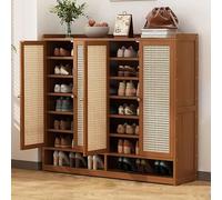 Shoe nizer for Entryway Hidden Shoe Cabinet with Doors Rattan Sto Sideboard Rustic Oak hShelves Brown SpaceSaving Design