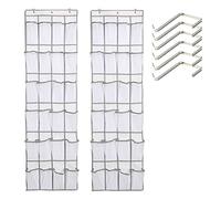Shoe Organizer, Shoe Organizer For Closet Over The Door Shoe Organizer with Metal Hook 2pcs 24 Pocket White, 48 * 168cm For Storing Shoes