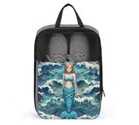 Shoe Organizer with Handle Travel Bags Travel Gifts Blue Waves Squama Mermaid Scale Printed Shoe Bags for Travel Home Storage