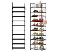 Shoe Rack 10 Tier Tall Shoe Racks Storage, 20-25 Pairs Shoe Storage Metal Shoe Shelf, Stackable Shoe Stand Organizer with Hook for Narrow Space Closet Entryway Hallway, 30D x 40W x 175H cm, Black