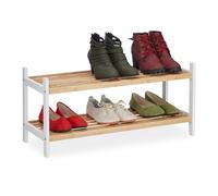 Relaxdays Shoe Rack, 2 Shelves, for 6 Pairs, Bamboo & Birch Wood, 33 x 70 x 26 cm, Footwear Storage, Natural/White