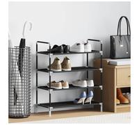 Shoe Rack 4-Tier Black Metal Frame Non-Woven Fabric 60x29x71cm Portable +Plastic