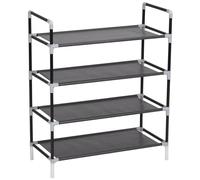 Shoe Rack 4-Tier Metal Frame Non-Woven Fabric Plastic Black 60x29x71cm w/Handles