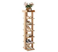 Shoe Rack, 7-Tier Double Row Tall Organizer, Slim Vertical Wooden Storage Cabinet for Corner Entrance Hallway, Free Standing Display Rack