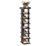 Shoe Rack, 7-Tier Double Row Tall Organizer, Slim Vertical Wooden Storage Cabinet for Corner Entrance Hallway, Free Standing Display Rack