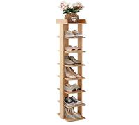 Shoe Rack, 7-Tier Double Row Tall Organizer, Slim Vertical Wooden Storage Cabinet for Corner Entrance Hallway, Free Standing Display Rack