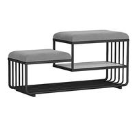 Shoe Rack Bench - 2-Tier Metal Organizer with Upholstered Seat for Entryway Storage