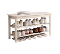 Shoe Rack Bench Entryway, Solid Wood Shoe Storage Stool with Seat, 3-Tier Shoe Storage Organizer for Entryway, Living Room, Bedroom, Bathroom