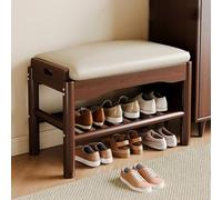 Shoe Rack Bench with Soft Cushion, Solid Wood 2-Tier Storage, Space-Saving Entryway Furniture, Perfect for Living Room and Hallway (Dark Brown, 80cm/31.5in)