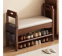 Shoe Rack Bench with Storage, Shoe Benches with Armrests and Upholstery With Storage Bag, Walnut Color, for Hallway, Living Room, Bedroom