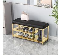 Shoe Rack BenchUpholstered Shoe Storage with Cushioned PU Leather Seat & Metal Legs for Entryway Hallway Living RoomStylish Black & Gold 80cm