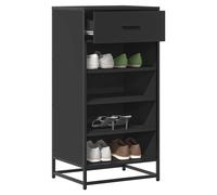 Shoe Rack Black 48x38x97.5cm Engineered Wood & Metal Lattice 3-Tier Storage Unit